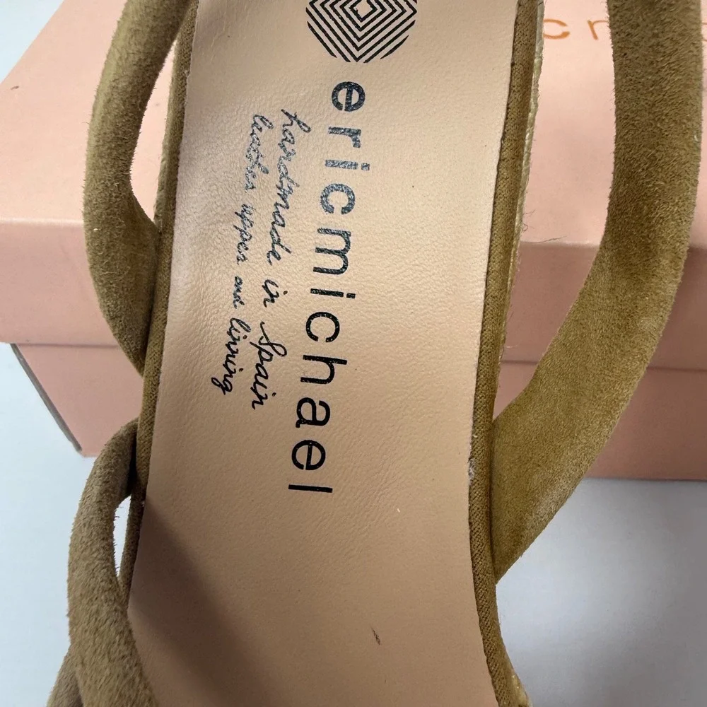 Eric Michael Elva Camel Suede Espadrille Wedge Sandals Made in Spain Size 38